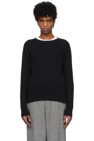 Marni Pull noir en tricot câblé à logo et à col ras du cou