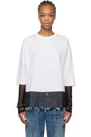 UNDERCOVER T-shirt blanc à panneau de style jean