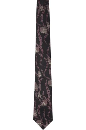 DRIES VAN NOTEN Cravate noir et mauve en soie à imprimé Thistle