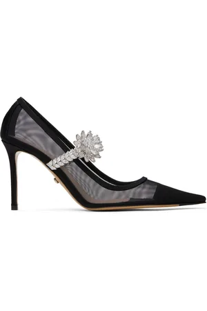 Mach & Mach Chaussures à talon aiguille noires en filet à appliqué de fleur de lotus