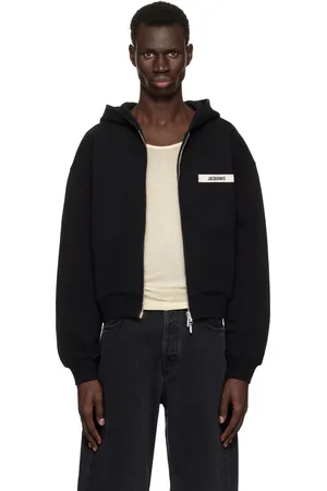 Jacquemus Pull à capuche noir à glissière et à écusson en gros-grain - La casa