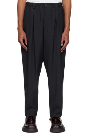 Marni Pantalon bleu marine en laine froide à cordon coulissant