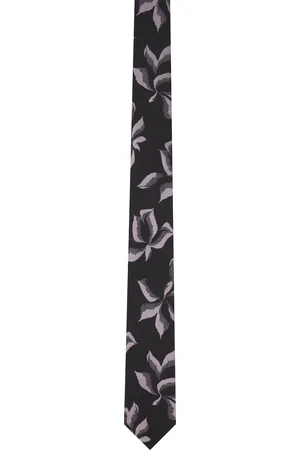 DRIES VAN NOTEN Cravate étroite noire en soie à imprimé Suminagashi Petals