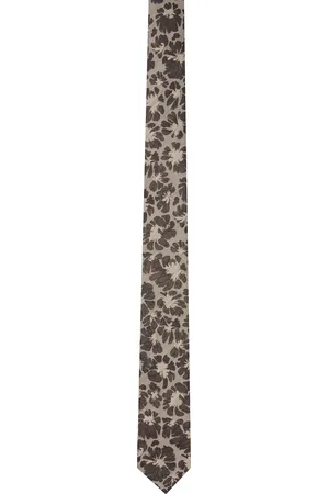 DRIES VAN NOTEN Cravate brune en soie à motif en jacquard