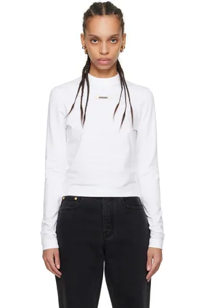 Jacquemus T-shirt à manches longues blanc à écusson en gros-grain
