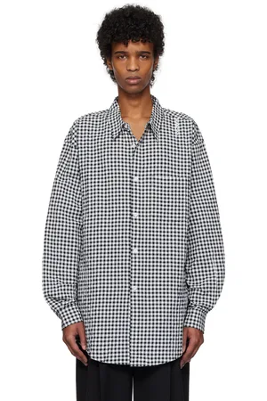 Marni Chemise à manches longues noir et blanc en tissu gaufré à motif guingan
