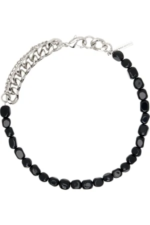 DRIES VAN NOTEN Collier argenté et noir en chaine à pierres
