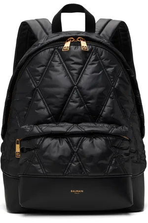 Balmain Sac à dos noir en nylon à matelassage losangique