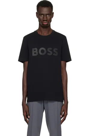 HUGO BOSS T-shirt noir en jersey de coton à grand logo