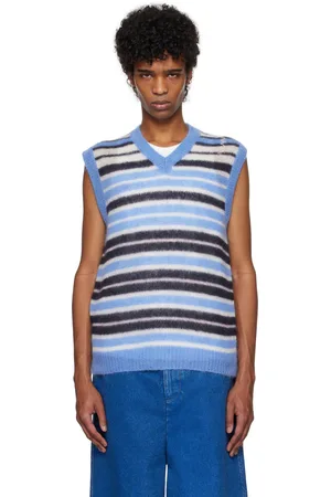 Marni Pull bleu en tricot brossé à rayures