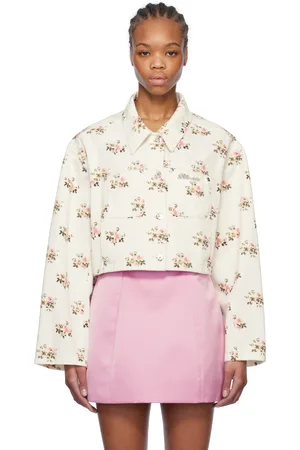 BLUMARINE Blouson blanc et rose à imprimé floral et à épingle à pierres du Rhin