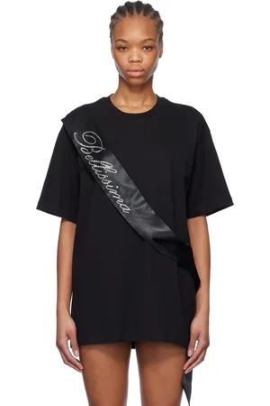 BLUMARINE T-shirt noir à bande en satin à pierres du Rhin brodées