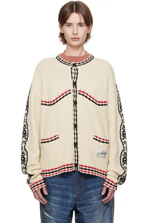 Andersson Bell Cardigan Fantasia blanc cassé à col ras du cou