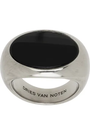 DRIES VAN NOTEN Chevalière argentée à pierre noire