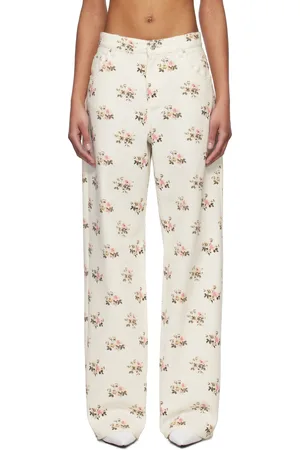 BLUMARINE Jean boyfriend blanc et rose à motif fleuri imprimé