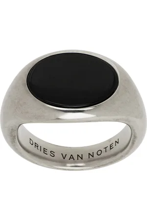 DRIES VAN NOTEN Chevalière argentée à pierre noire