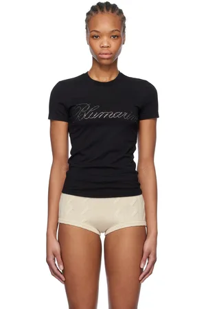 BLUMARINE T-shirt noir à pierres du Rhin brodées