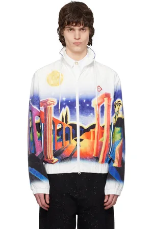 Casablanca Blouson coupe-vent blanc et bleu marine à imprimé