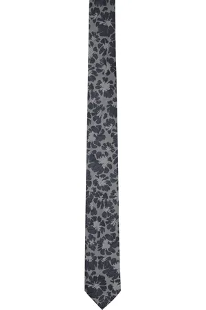DRIES VAN NOTEN Cravate grise à motif fleuri en jacquard