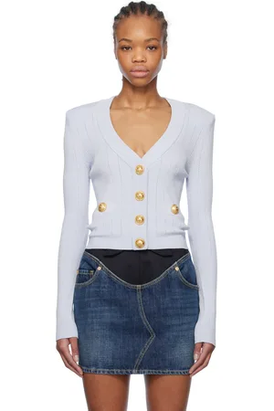 Balmain Cardigan écourté bleu en tricot