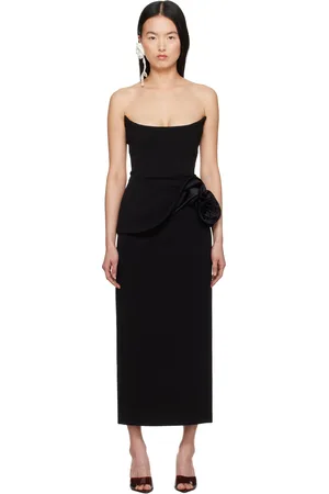 MAGDA BUTRYM Robe midi noire à encolure droite et à appliqué floral