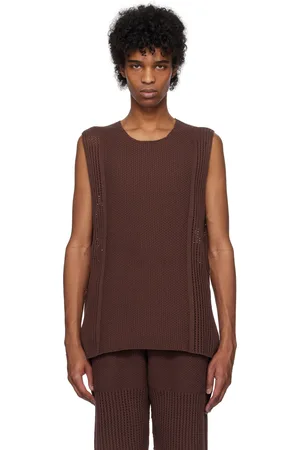 Issey Miyake Gilet brun en tricot Rustic