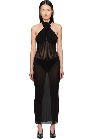 MAGDA BUTRYM Robe midi noire en jersey semi-transparent à corsage bain de soleil