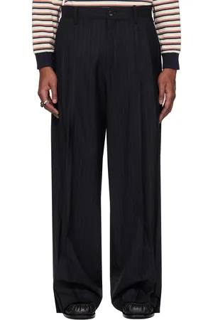 KHOKI Pantalon bleu marine à rayures fines
