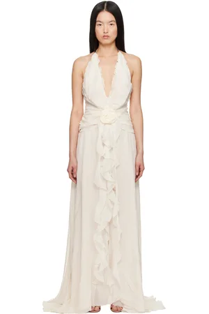 BLUMARINE Robe longue blanc cassé en georgette