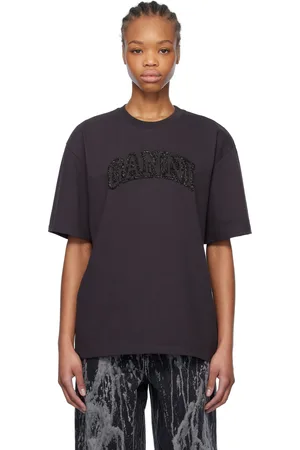 Ganni T-shirt épais noir en coton à emmanchures basses et à logo