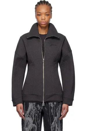 Ganni Blouson gris en molleton épais à glissière