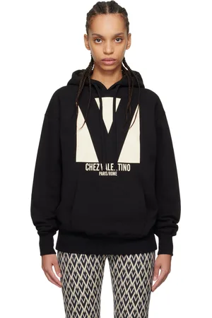VALENTINO Pull à capuche noir en coton à imprimé Chez