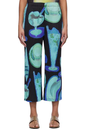 PLEATS PLEASE ISSEY MIYAKE Pantalon noir et bleu à motif graphique