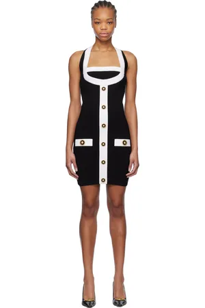 Balmain Robe courte noir et blanc en tricot à corsage bain de soleil