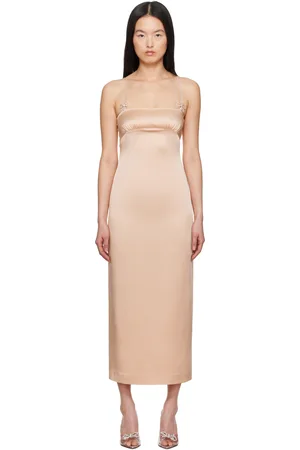 BLUMARINE Robe midi rose en satin à pierres du Rhin