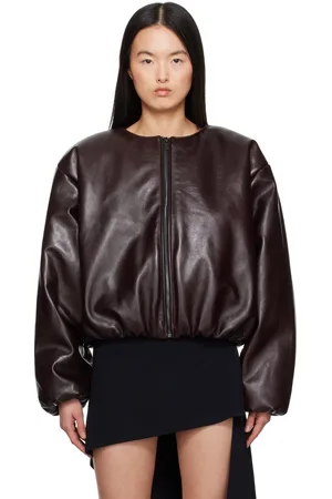 MAGDA BUTRYM Blouson matelassé bourgogne en cuir sans col