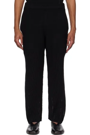 Issey Miyake Pantalon de survêtement noir en tricot Rustic