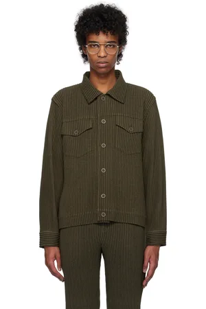 Issey Miyake Blouson léger kaki en polyester façon laine