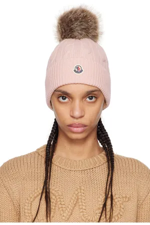 Moncler Bonnet rose en laine et cachemire à pompon