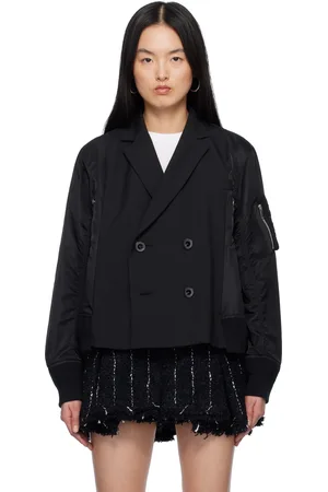 SACAI Blouson aviateur noir en tissu de costume et en sergé de nylon