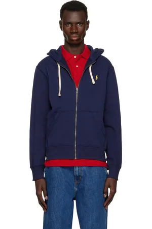 Ralph Lauren Pull à capuche bleu marine en molleton à glissière