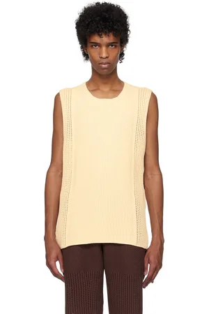 Issey Miyake Gilet blanc cassé en tricot Rustic