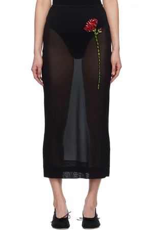 Simone Rocha Jupe midi droite noire à appliqué d