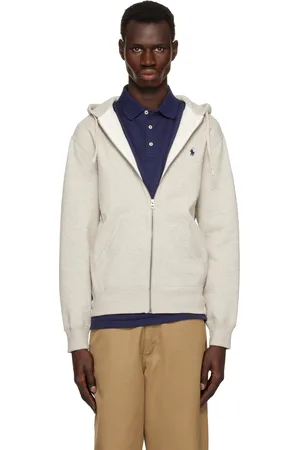 Ralph Lauren Pull à capuche gris en molleton à glissière