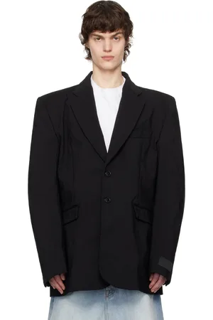 Vetements Veston noir en toile froissée à enduit métallique à simple boutonnage