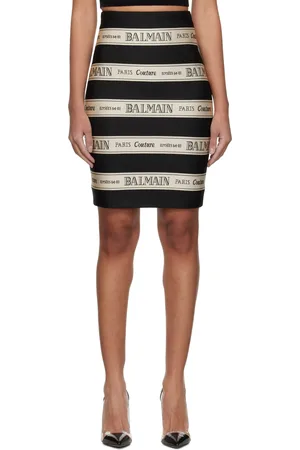 Balmain Minijupe noir et blanc cassé à motif en jacquard