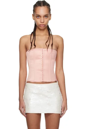 DANIELLE GUIZIO Haut de style corset rose en satin