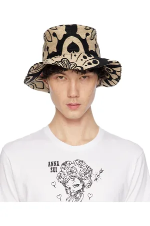 Anna Sui Chapeau bob noir à rebord surdimensionné et à motif Beardsley