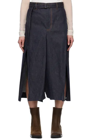 SACAI Jupe midi indigo en denim à panneaux
