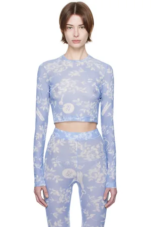 Moschino T-shirt bleu en filet à motif fleuri imprimé